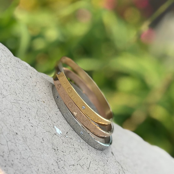 18k Silver Rose Gold Screw Cuff Bracelet Bangle - Picture 4 of 7